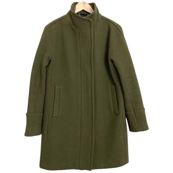 J CREW Stadium Italian Cloth Cocoon Coat Wool Blend Funnel Neck Olive Green - Picture 6 of 12